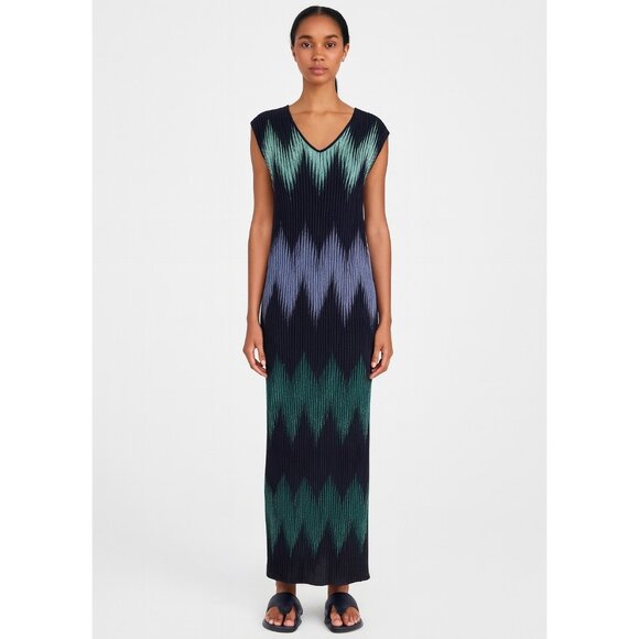 Missoni metallic blue green chevron maxi dress size 44 - Picture 1 of 5